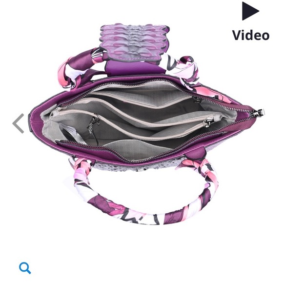 NEW Genuine Leather Purple Embossed Crocodile Tote Bag with Shoulder Strap - Picture 4 of 7